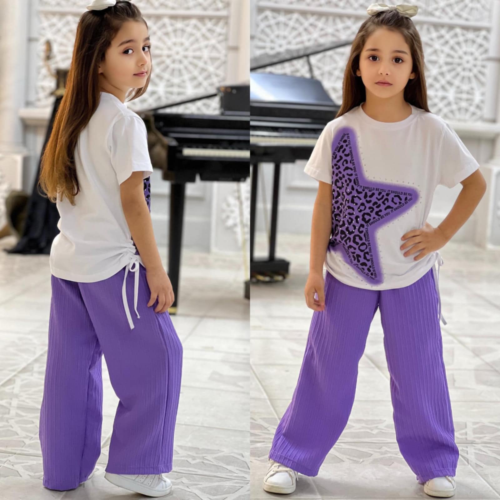 Ensemble Nedjma mauve pull blanc