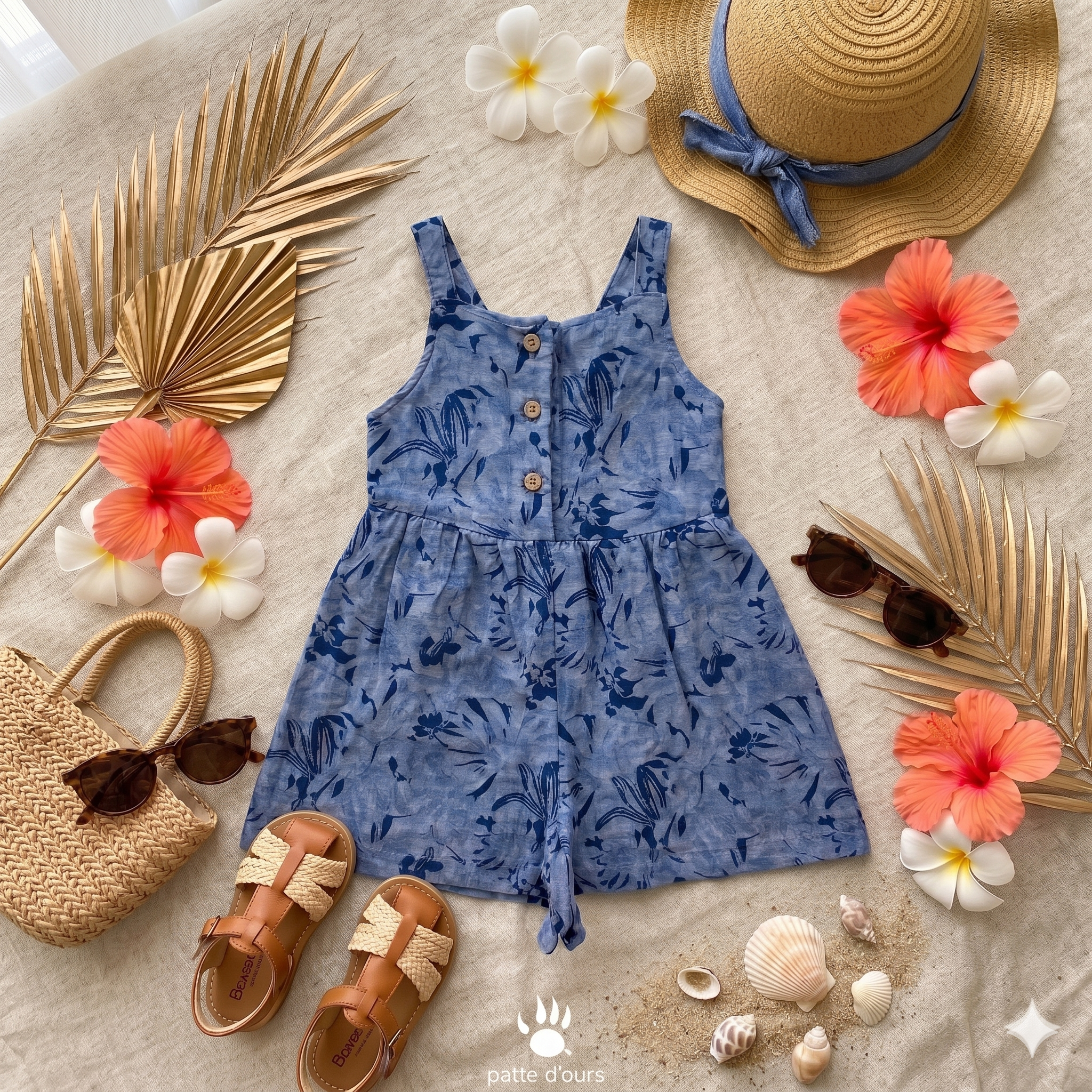 Combi short Bleu avec chapeau