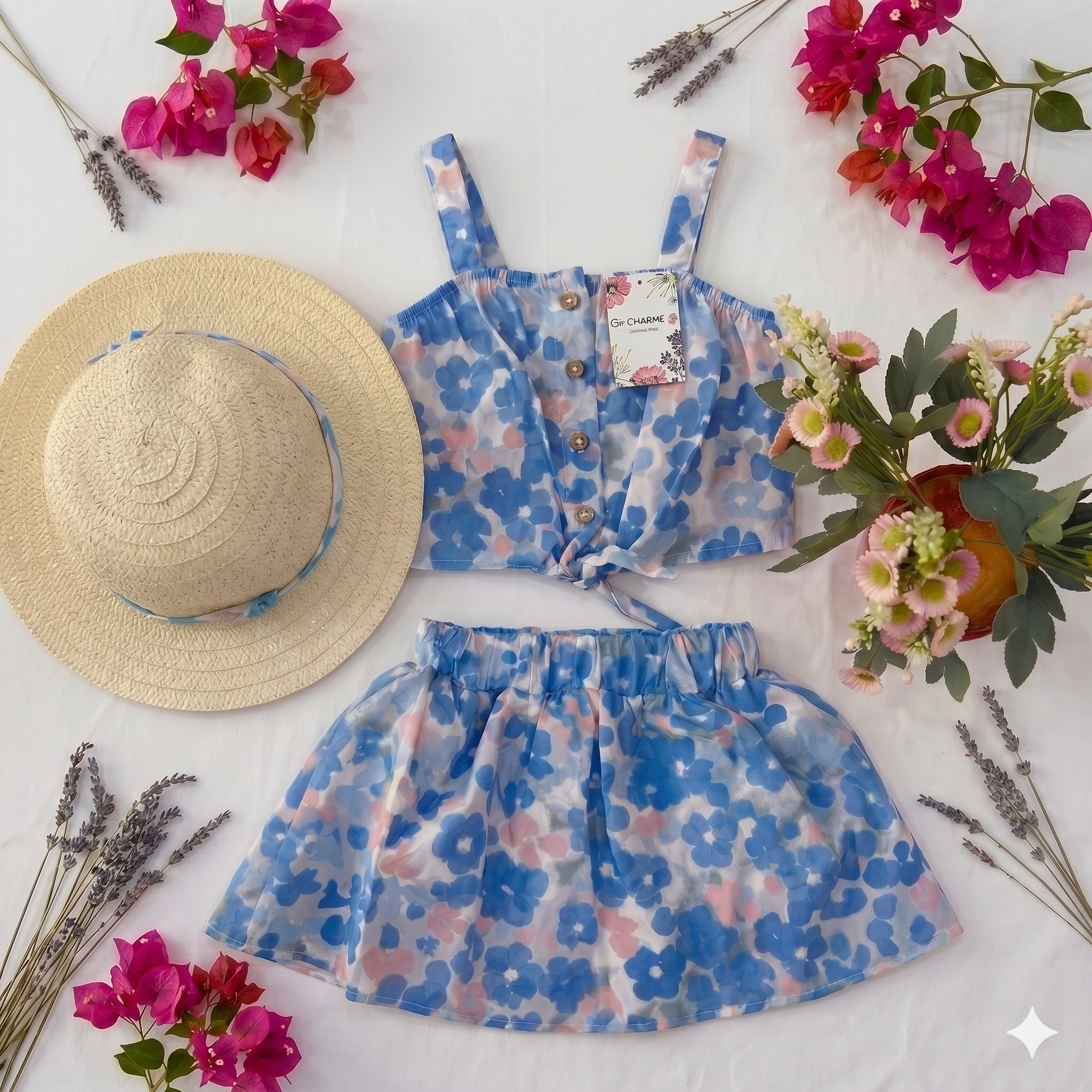 Ensemble 3 pcs florale avec chapeau