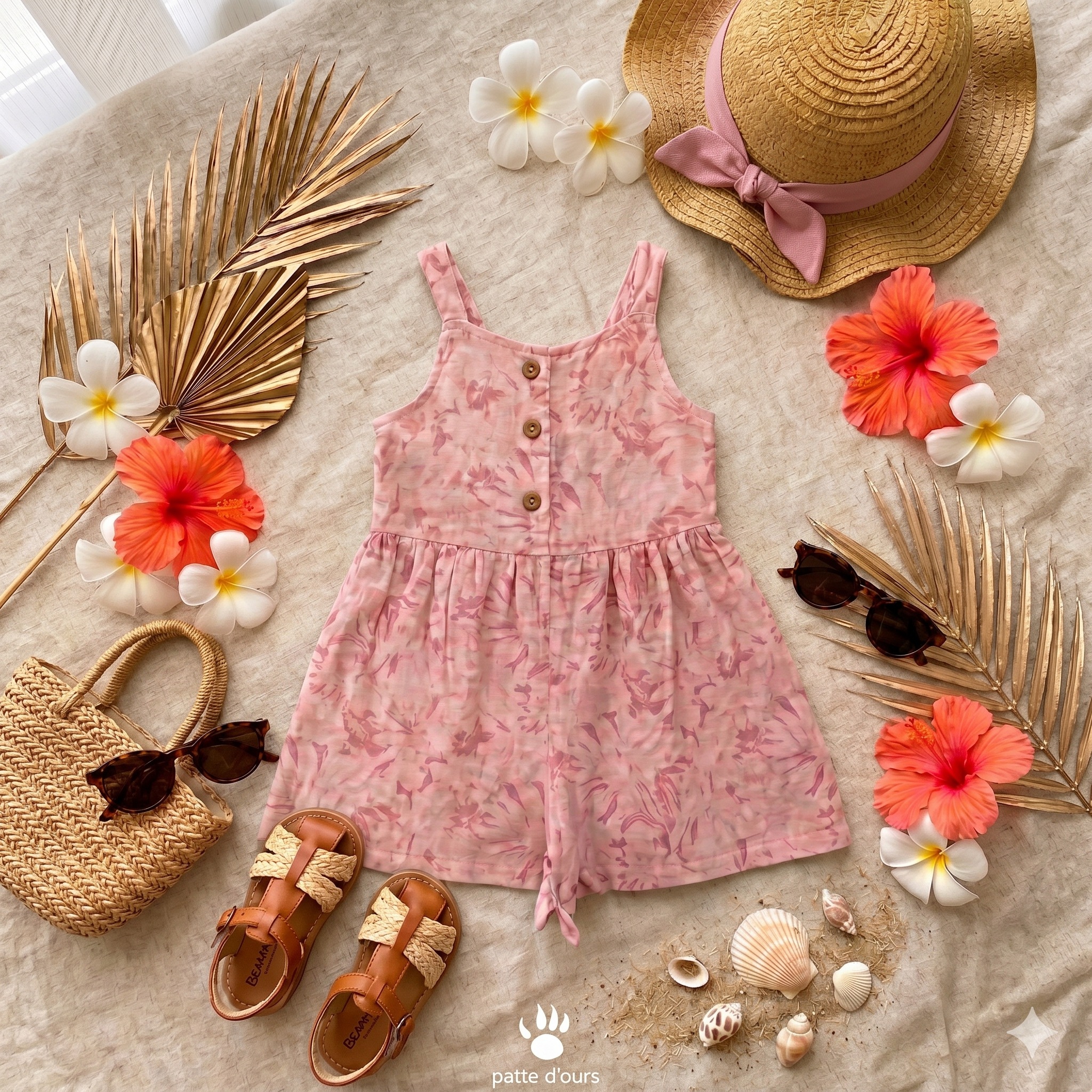 Combi short Rose avec chapeau
