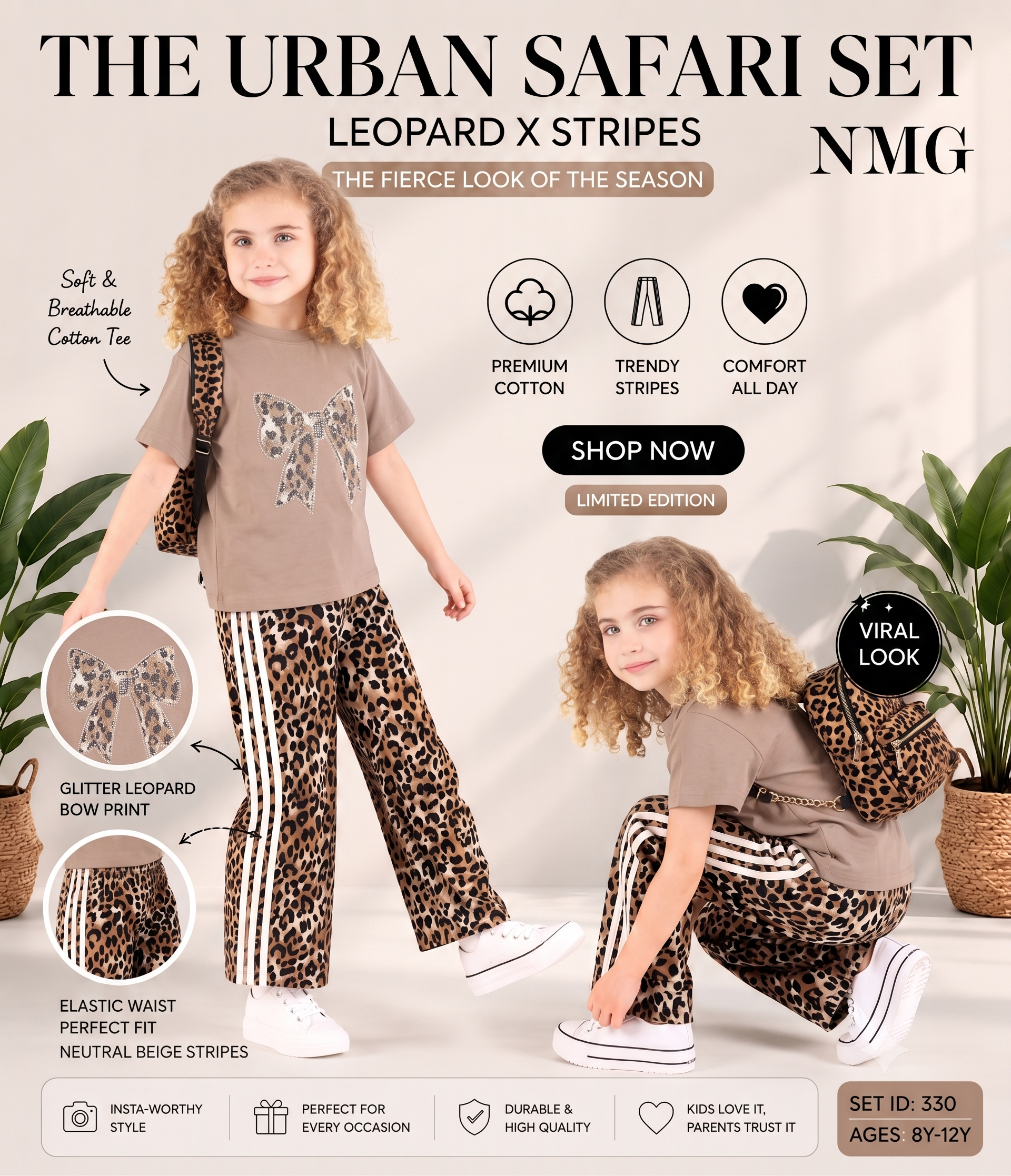 Ensemble Léopard papillon marron