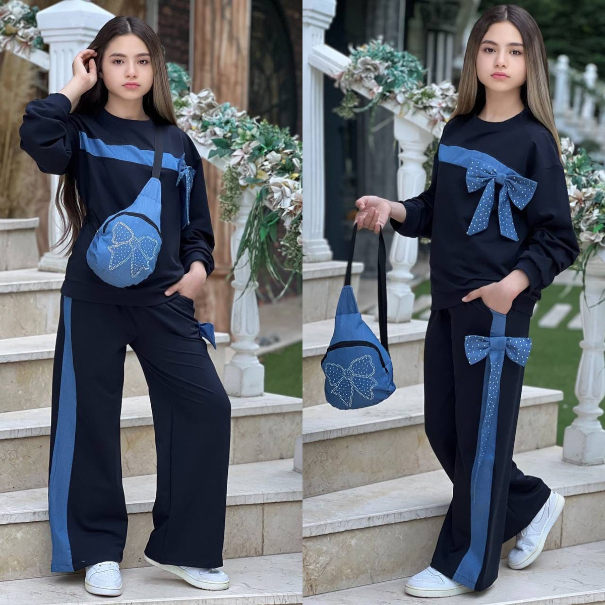 Denim Bleu Bow 3pcs